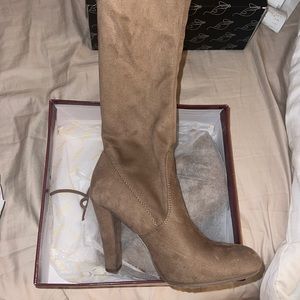 Thigh High Tan Heel Boots 